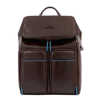 Piquadro Blue Square Backpack Two Front Pockets brown