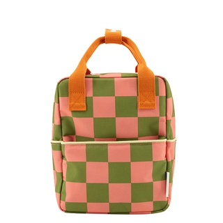 Sticky Lemon Farmhouse Backpack Small Checkerboard sprout green - flower pink