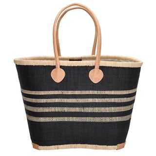 PE Florence Raffia Straw Basket XL black white