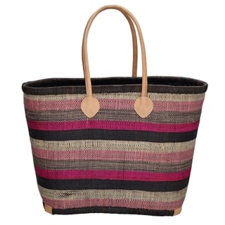 PE Florence Raffia Straw Basket XL black fuchsia