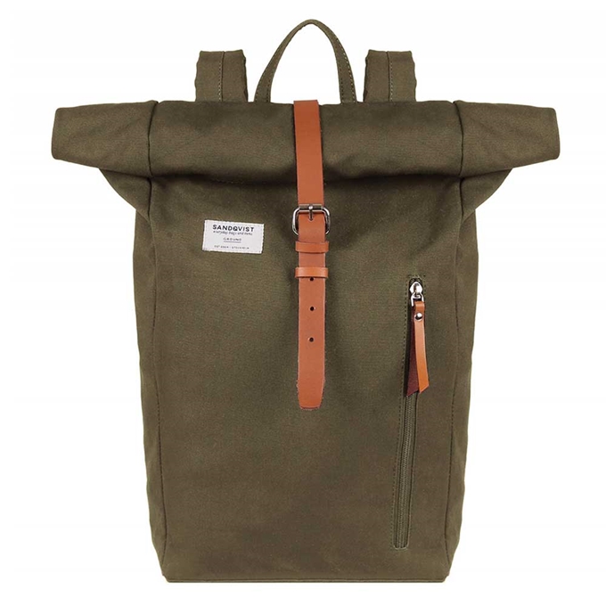 Sandqvist Dante Backpack olive with cognac brown - 1