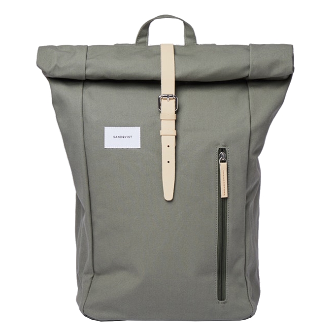 Sandqvist Dante Backpack dusty green with natural leather - 1