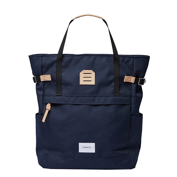 Sandqvist Roger Backpack navy with natural leather - 1