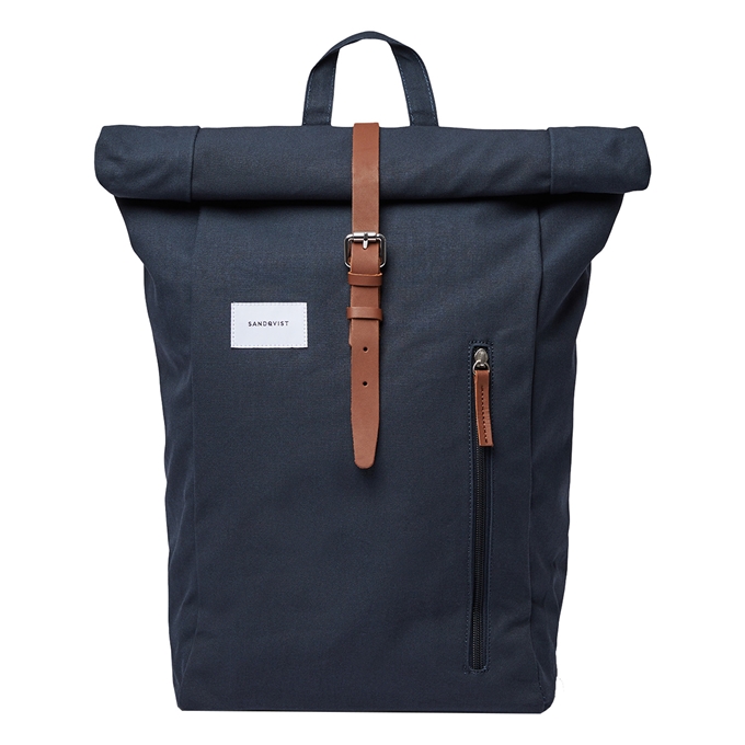 Sandqvist Dante Backpack navy with cognac brown leather - 1