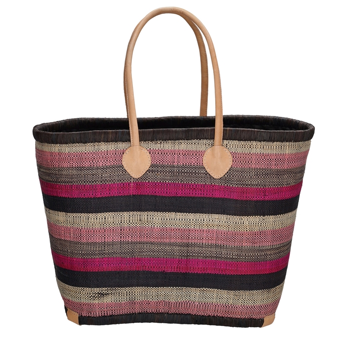 PE Florence Raffia Straw Basket XL black fuchsia - 1