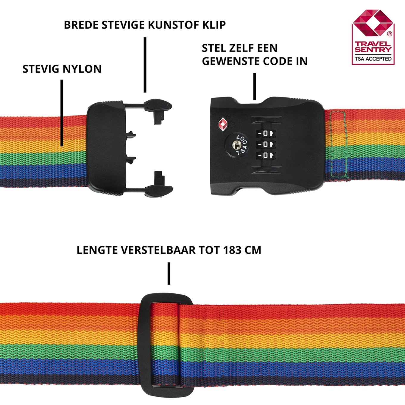 Wrok stortbui bitter CarryOn Accessoires TSA Kofferriem rainbow | Travelbags.nl
